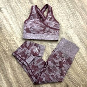 Gymshark purple camo leggings and sports bra